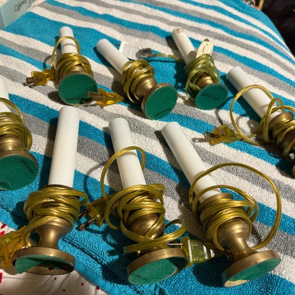 Set of Brass and White Candle Holders